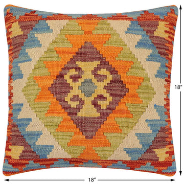 handmade Traditional Pillow Rust Blue Hand-Woven SQUARE 100% WOOL Hand woven turkish pillow2' x 2'